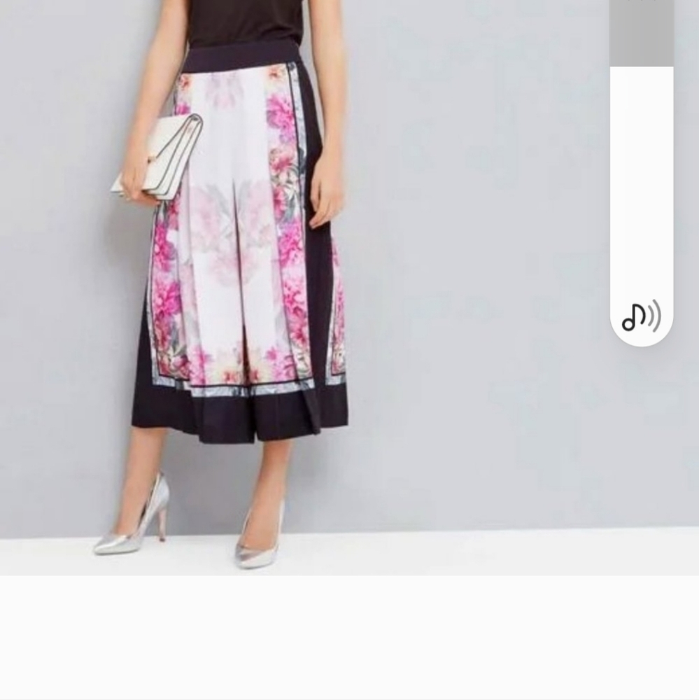 TED BAKER Painted Posie floral print culottes wide leg crop dressy trousers TB 3
